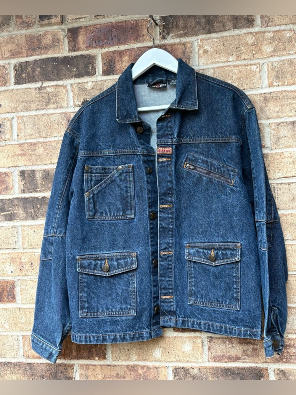 90’s Vintage Cotler Denim Distressed Trucker Streetwear Logo Patch Jacket LARGE